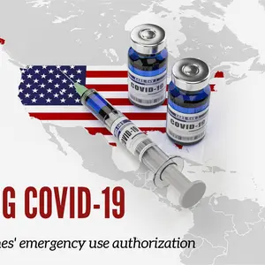 Chasing Covid-19 Americas and US Flag with Vaccine Bottles 