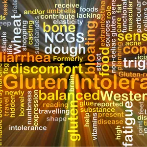 Background concept wordcloud illustration of gluten intolerance glowing light