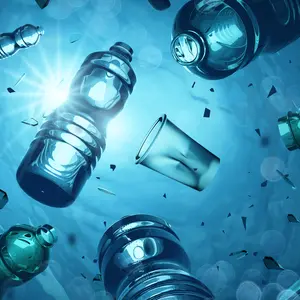 Problem plastic bottles and microplastics floating in the open ocean