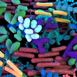 The human Microbiome, genetic material of all the microbes that live on and inside the human body. 3d illustration
