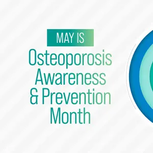 National Osteoporosis awareness and prevention month observed each year in May. it causes bones to become weak and brittle that a fall or coughing can cause a fracture. Vector illustration.