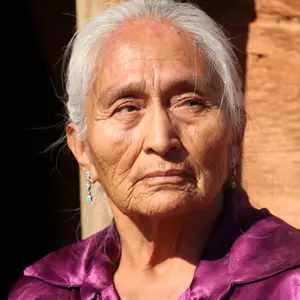 Elderly Navajo Woman Outside in Bright Sun