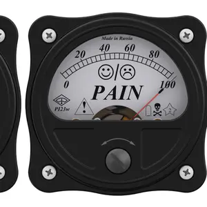 Indicator of pain. Set of black analog indicators showing the level of PAIN in percentage. 3D illustration Indicator of pain. Set of black analog indicators showing the level of PAIN in percentage. 3D illustration