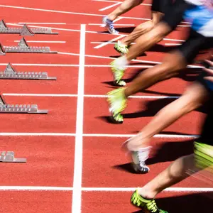 sprint start in track and field in blurred motion