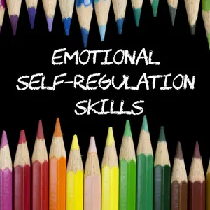Education Concept : Emotional Self-Regulation Skills on blackboard with colorful pencils as a frame