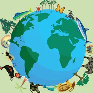 Planet earth with animals and plants for biodiversity