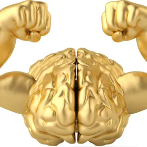 Strong gold brain and muscle brain 3D illustration