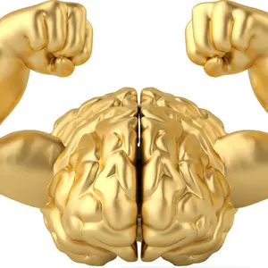 Strong gold brain and muscle brain 3D illustration Strong gold brain and muscle brain 3D illustration