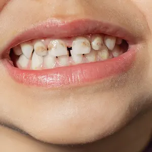 child shows teeth with hypoplasia