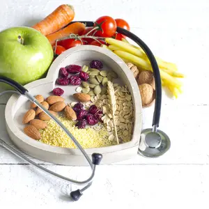 Stethoscope and heart healthy foods