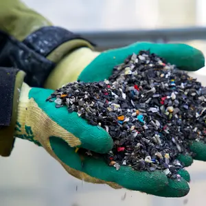 Plastic granulate in a plastic waste recycling plant