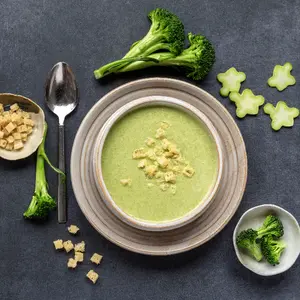 Broccoli Soup and Croutons