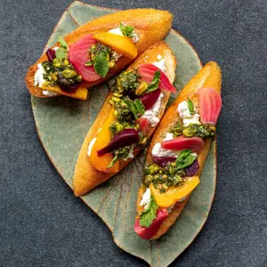 Marinated Beets and Goat Cheese Crostini