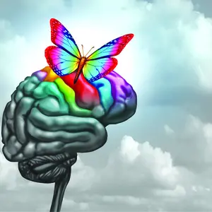 3D brain illustration with butterfly