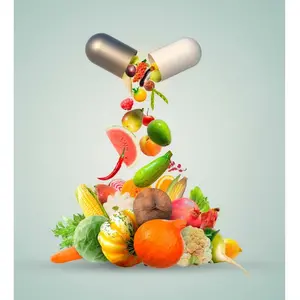 A slide of vegetables and fruits falling out of the capsule A slide of vegetables and fruits falling out of the capsule