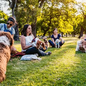 Gathering of dogs and their owners in a park Gathering of dogs and their owners in a park