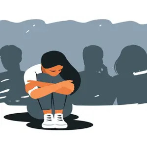 Sad woman struggles with loneliness and solitude in crowd. Sad woman struggles with loneliness and solitude in crowd.
