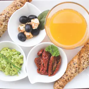 Bread and some fruits and appetizer