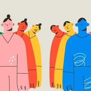 vector art drawing of various moods, people of all colors, diversity and emotional experiences