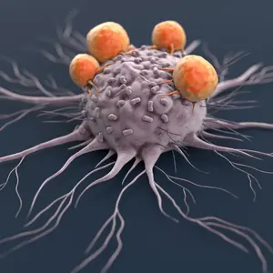 cancer cell being attacked by immune system cells