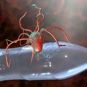 3D rendering of bacteria eating a plastic waterbottle 