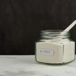 jar of processed carrageenan gum; for use in meat, vegan meat, and dairy products