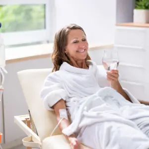 Woman receives ozone therapy in clinic