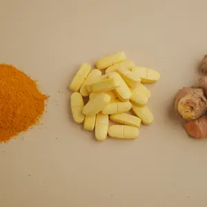 turmeric powder, supplement pills, and root