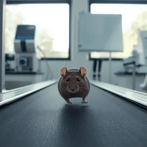 mouse on treadmill in laboratory, AI generated image